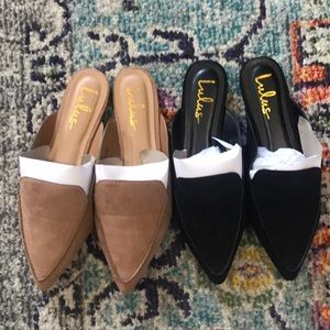 Black and Tan mules (1 pair of each)